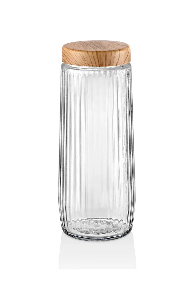 6-Piece 1.5L Mega Size Glass Storage Jar Set with Bamboo Look Lids – 1500 ml Ribbed Design