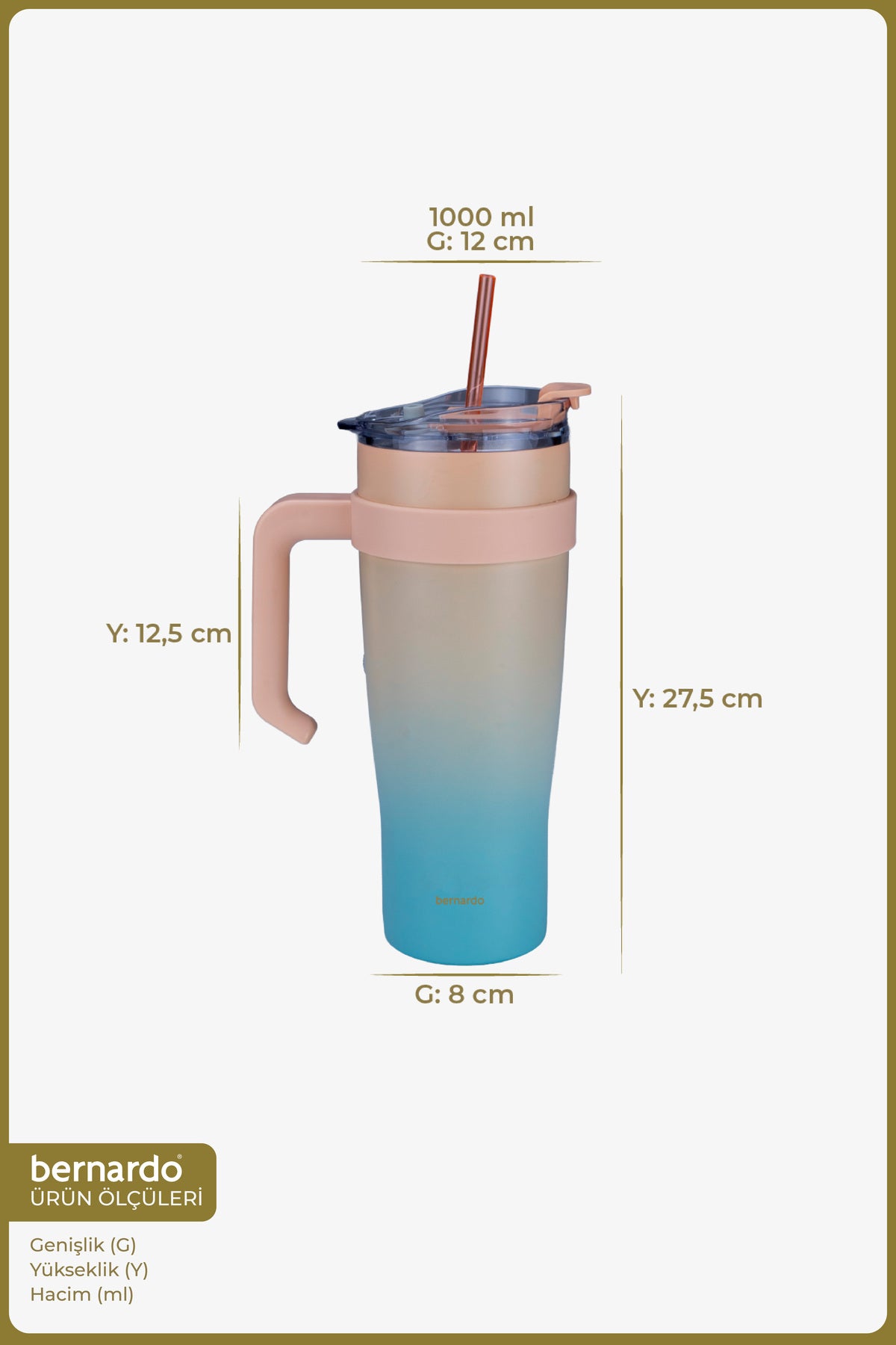 xBernardo Alto Straw Thermos Mug Turquoise 1000ml
