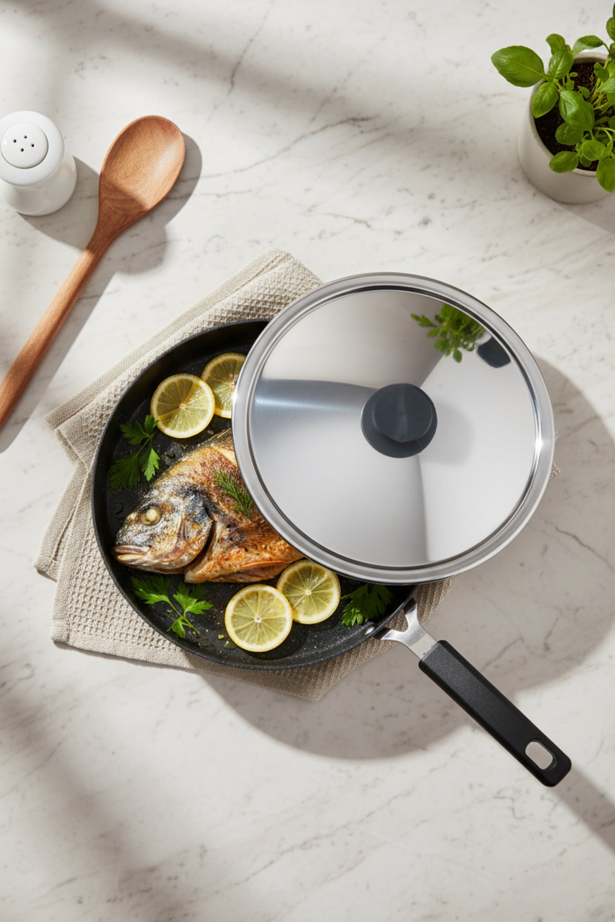 Tigaie pentru pește xBernardo Wave, 32 cm, Granit