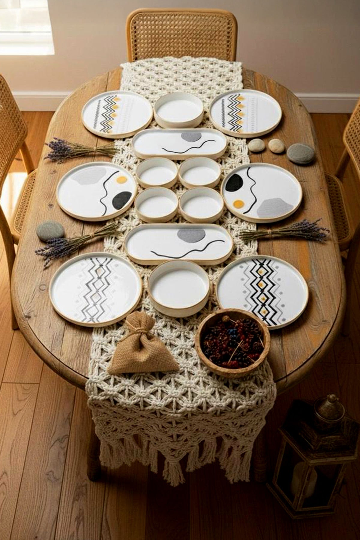 14 Piece 6-Person Axial Stackable Breakfast Set - Luxury Breakfast Presentation Set Plate