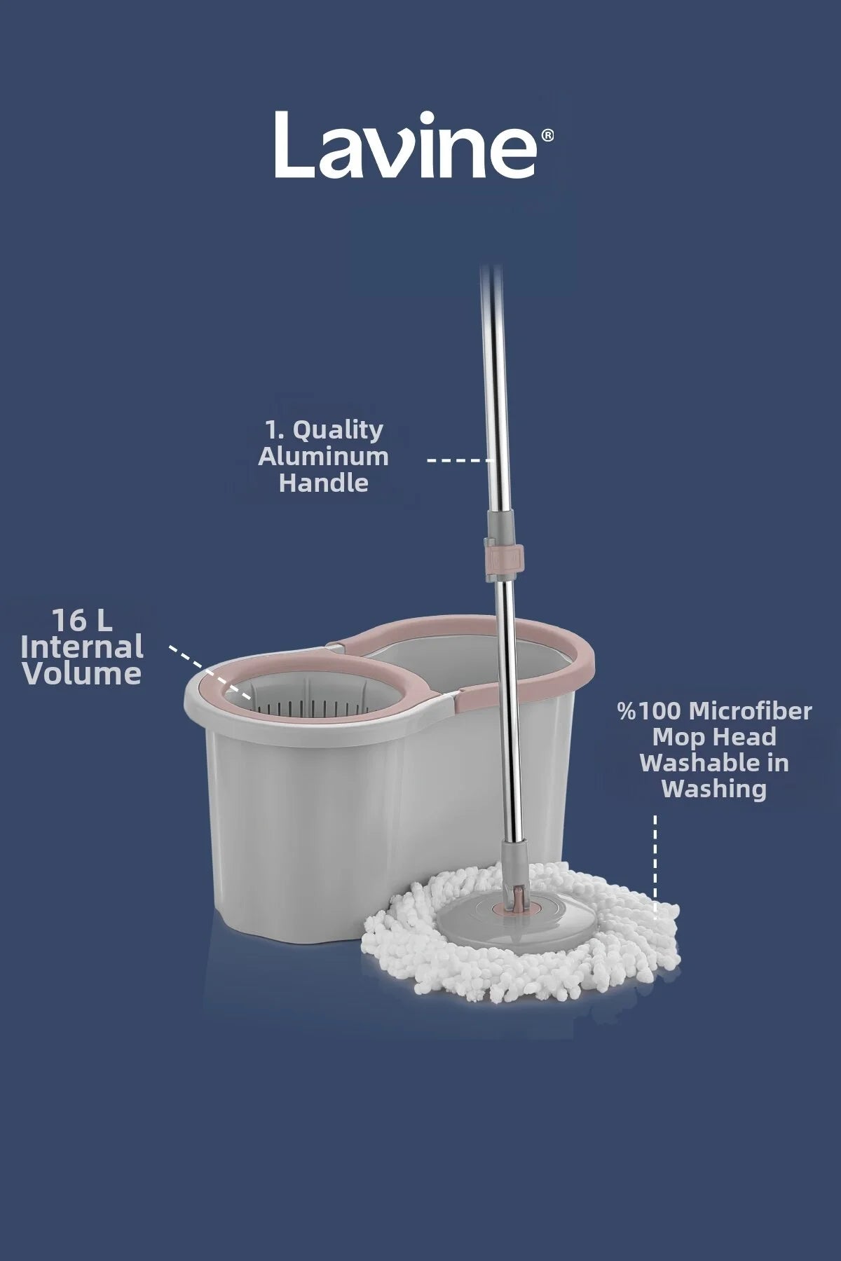 360 Ultra Premium Mop Cleaning Set – 16L Bucket with Rotating Head & Stainless Steel Handle (Grey)