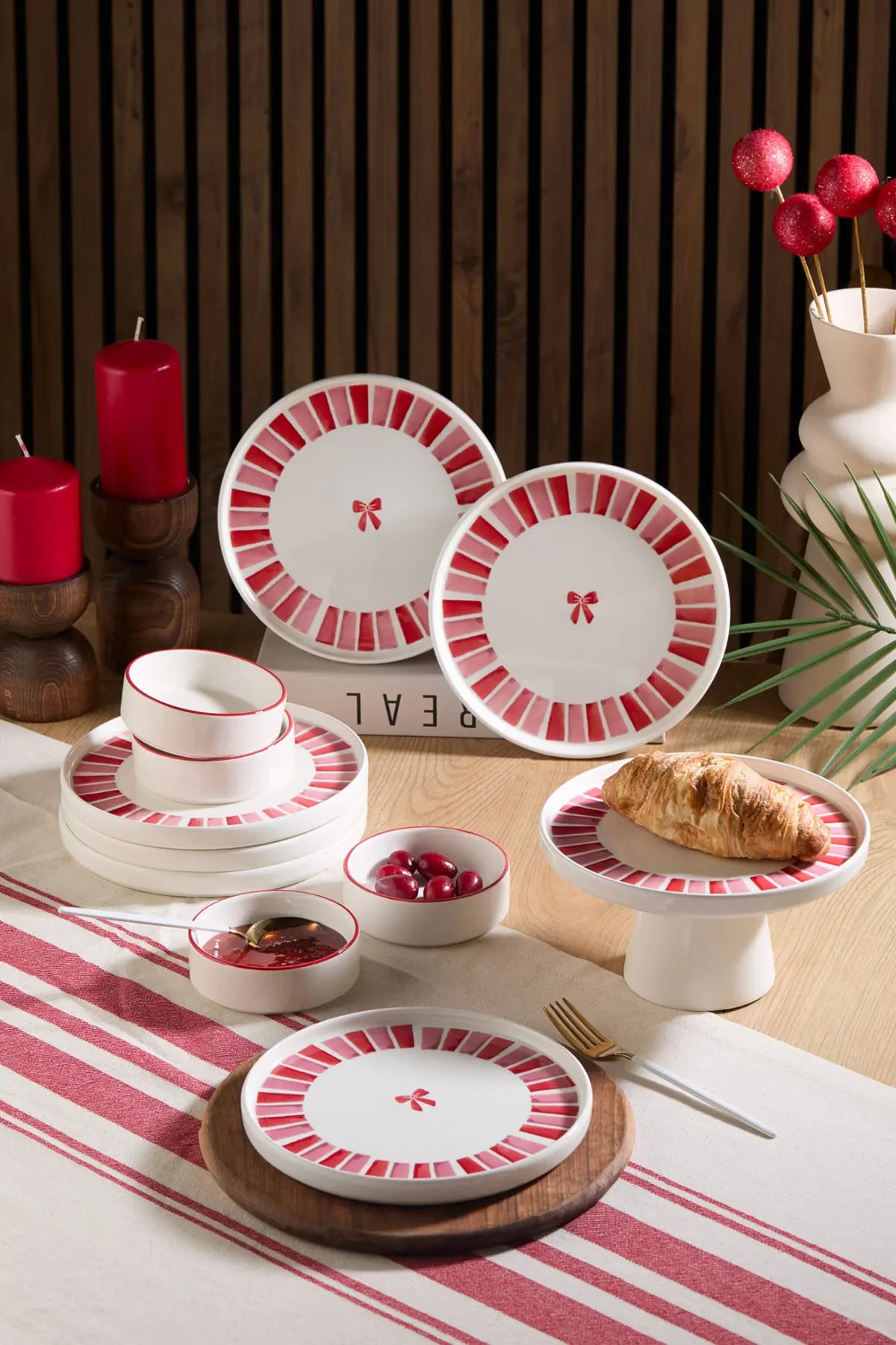 11 Piece Handmade Ribbon Breakfast Set with Footed Serving Stand – Luxury Serving Set