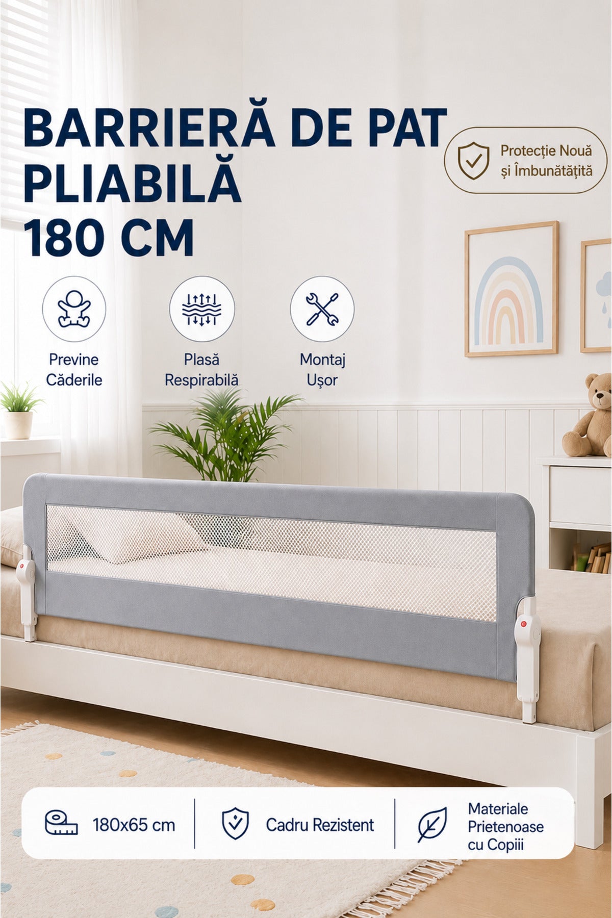 Baby Bed Rail Wooden 180 cm Grey