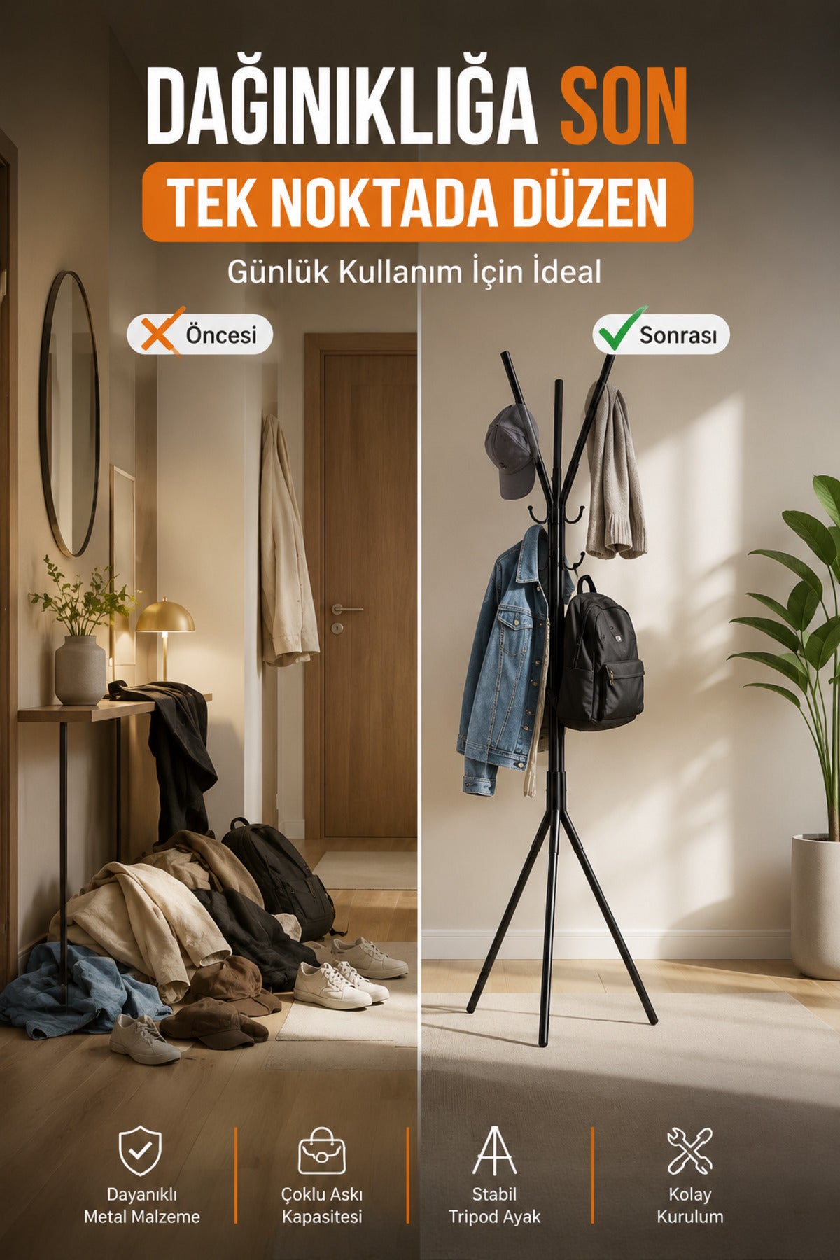 Modern Tripod Metal Coat Rack – 160 cm