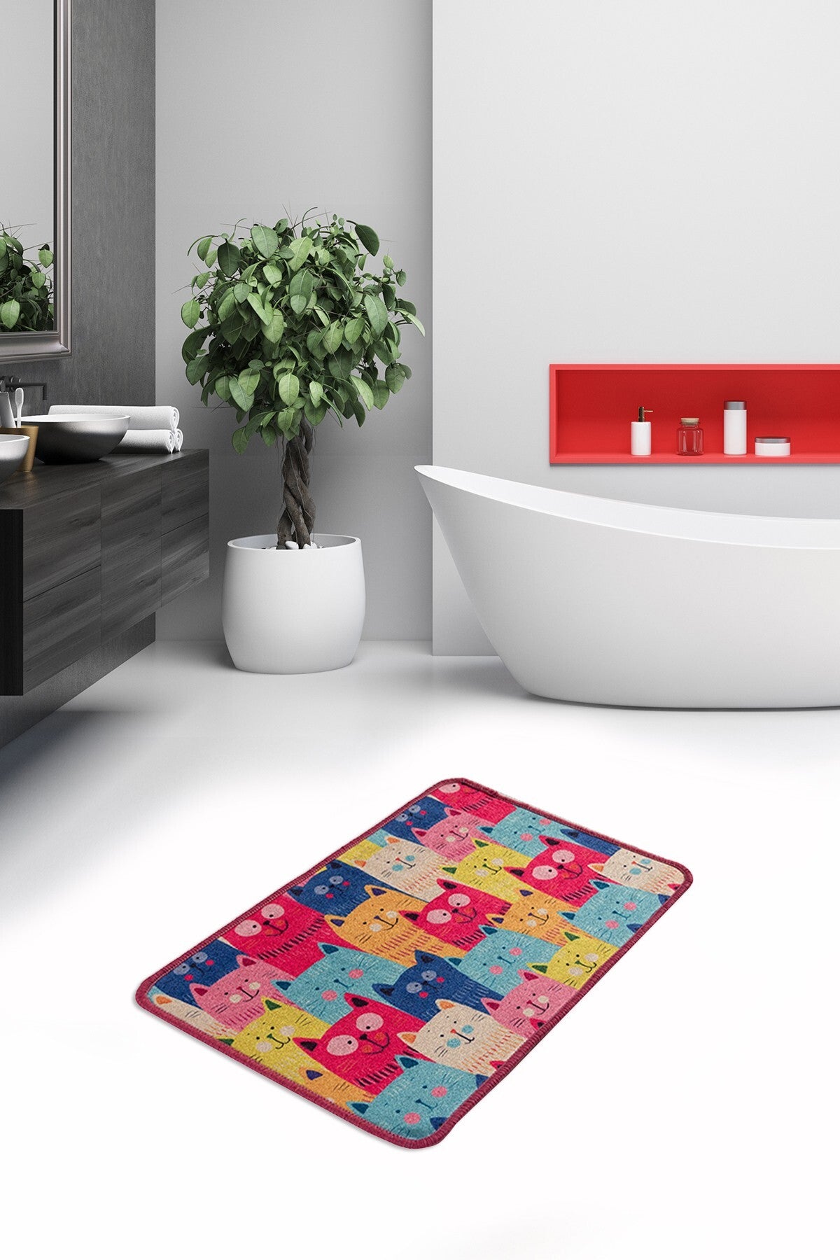 Bathmat Non-Slip Underside Size: 40 X 60 Cm Meow Multicolor