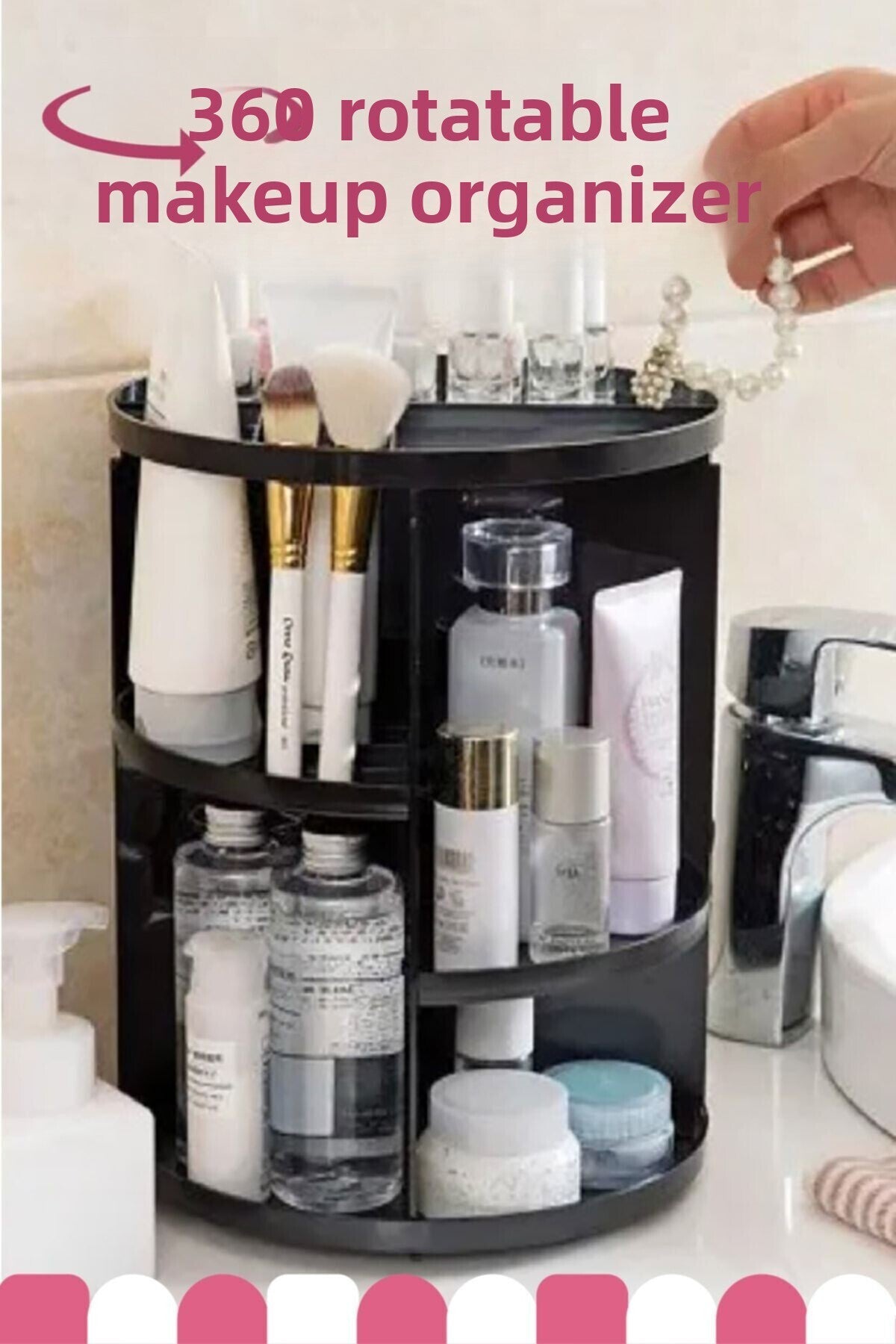 360 Degree Rotating Black Makeup Organizer