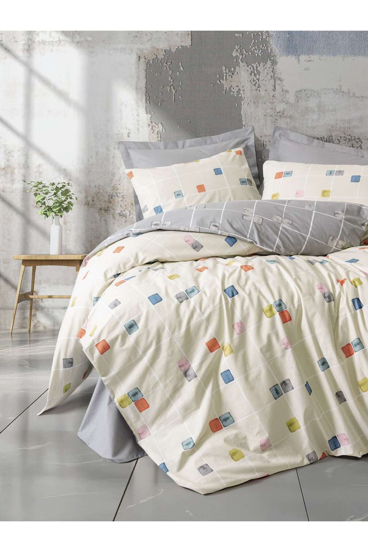Ranforce Double Quilt Cover Set Quilt Cover: 200 X 220 Cm Fitted Sheet: 160 X 200+30 Cm Pillowcase: 50 X 70 Cm (2 Pieces) Grey