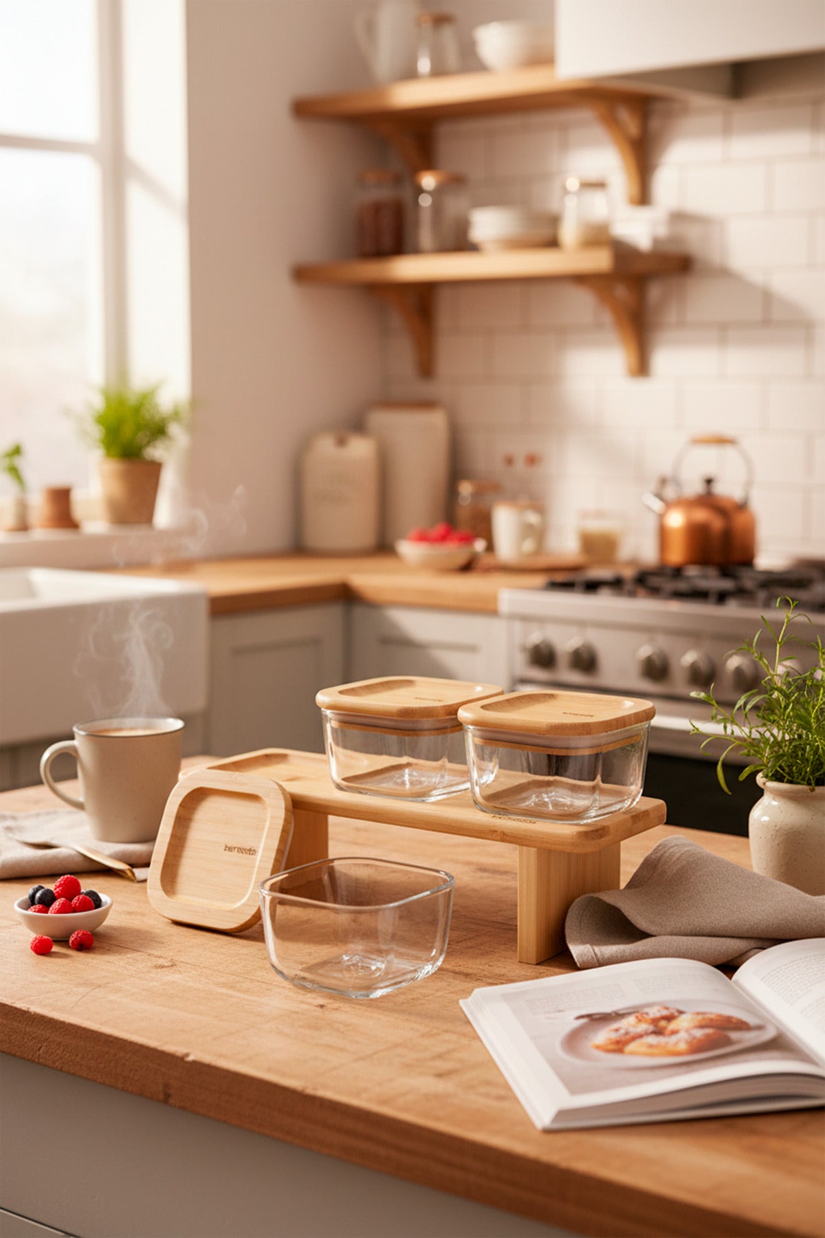 xBernardo Lunaya 3 Piece Bamboo Stand Breakfast Set Large