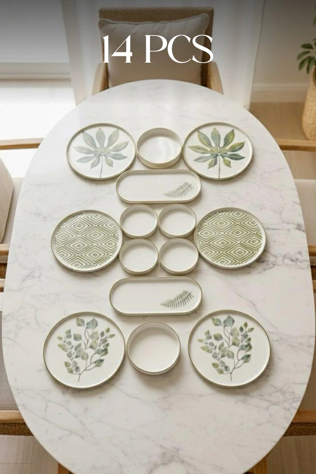Fall Leaf Stackable Ceramic Breakfast Serving Set 14 Pieces