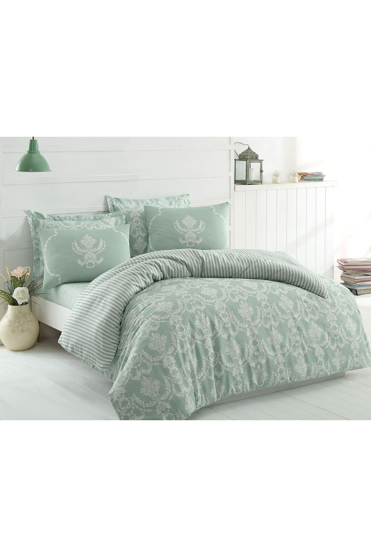 Set de husă dublă de pilotă Husă de pilotă: 200 X 220 cm Față de pernă: 50 X 70 cm (2 bucăți) Verde Mare