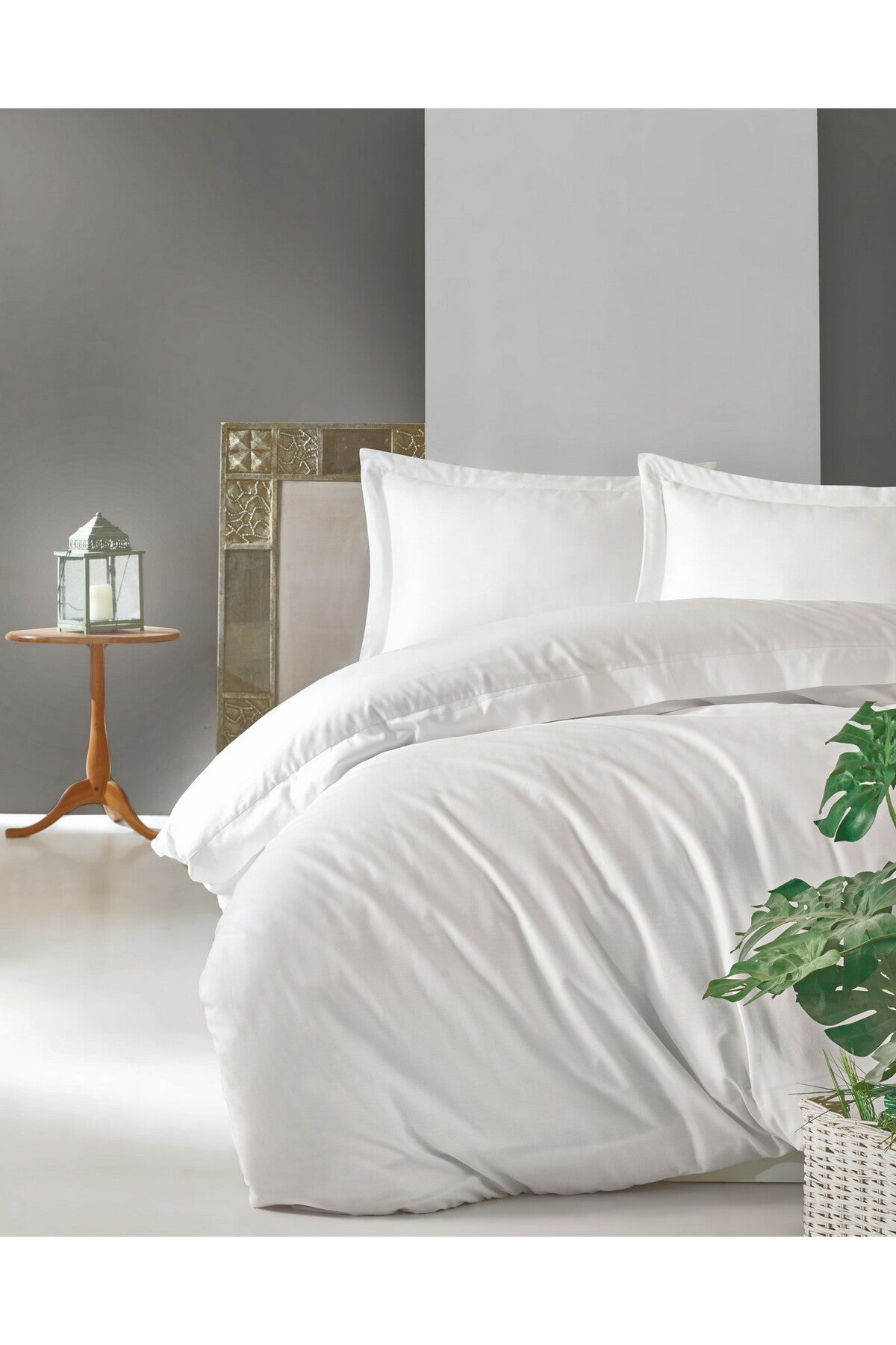Set Satin Dublu de Husă de Pilotă Husă de Pilotă: 200 x 220 cm Cearșaf de Pat: 240 x 260 cm Față de Pernă Oxford: 50 x 70 cm (2 Bucăți) Alb