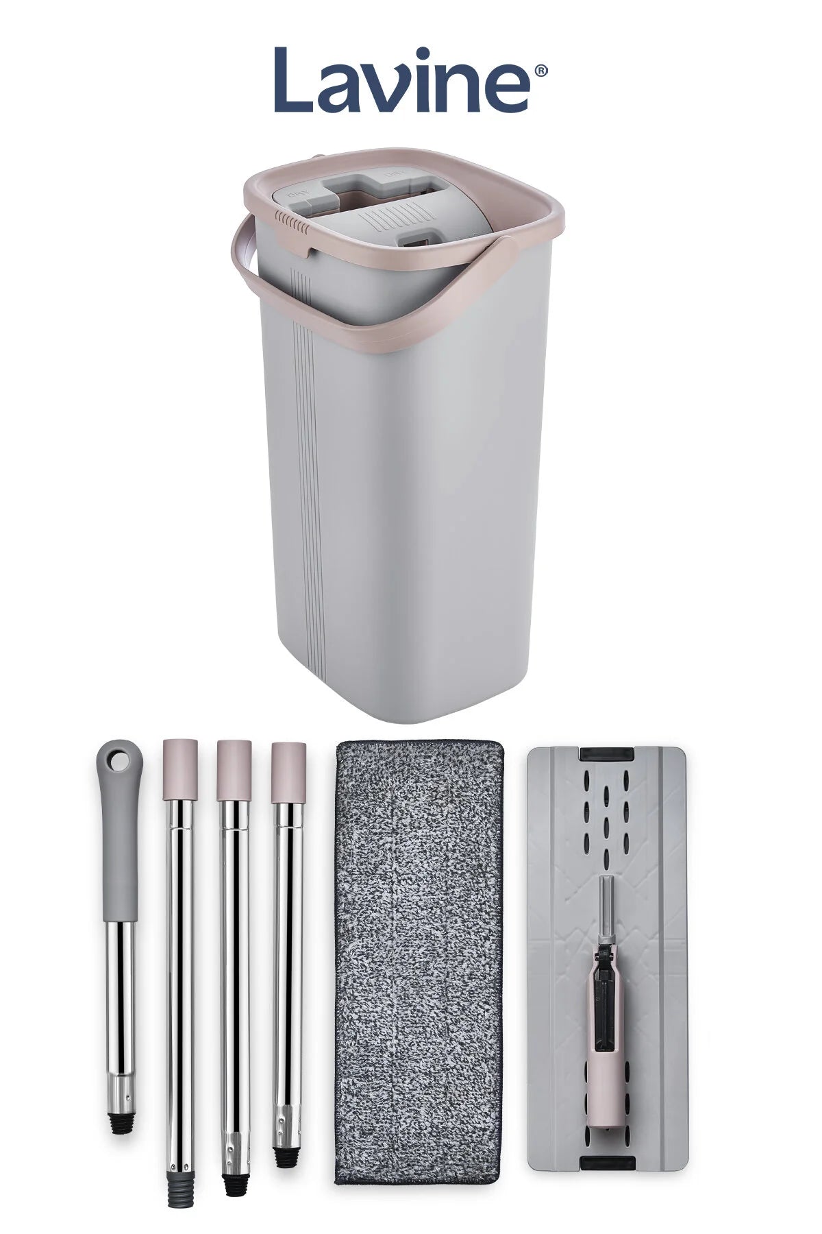 Flat Mop Cleaning Set – Gray | Premium Bucket System with Water Drain & Stainless Steel Handle