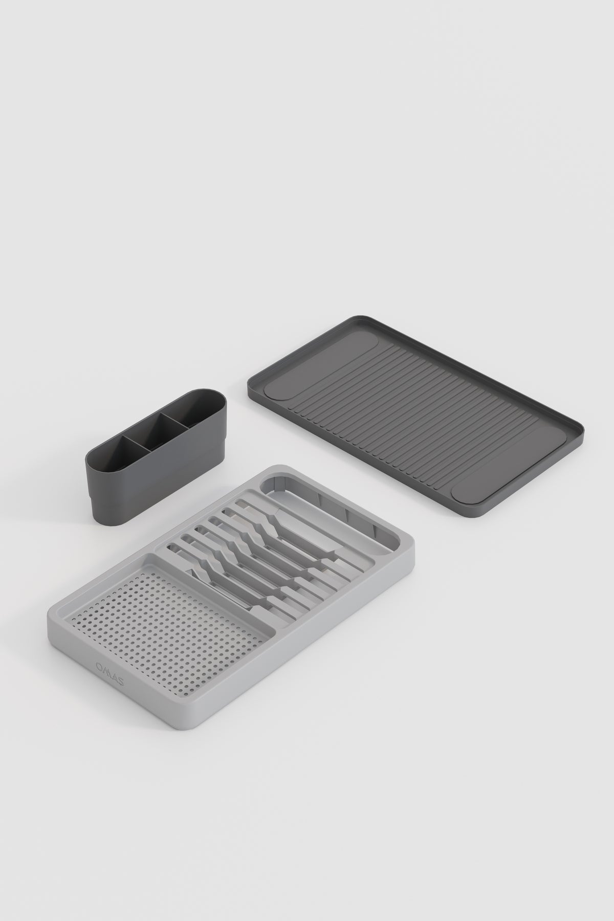 Uscător și Suport de Vase – 42x26 cm cu Multiple Compartimente Organizator Modern de Bucătărie Crem-Gri