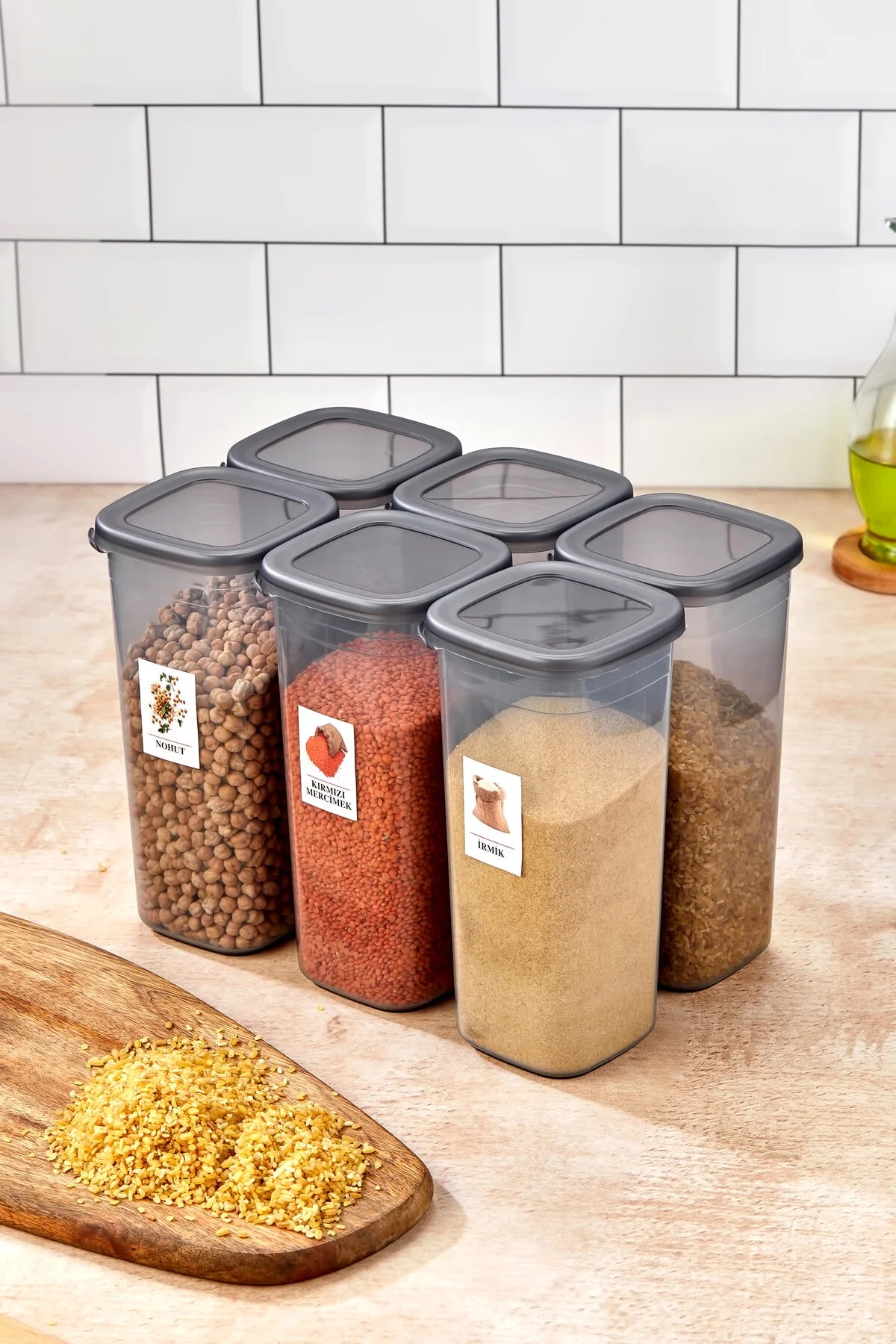 6-Piece Jumbo Food Storage Container Set (1.75L) – Rectangular Airtight Pantry Canisters with Labels