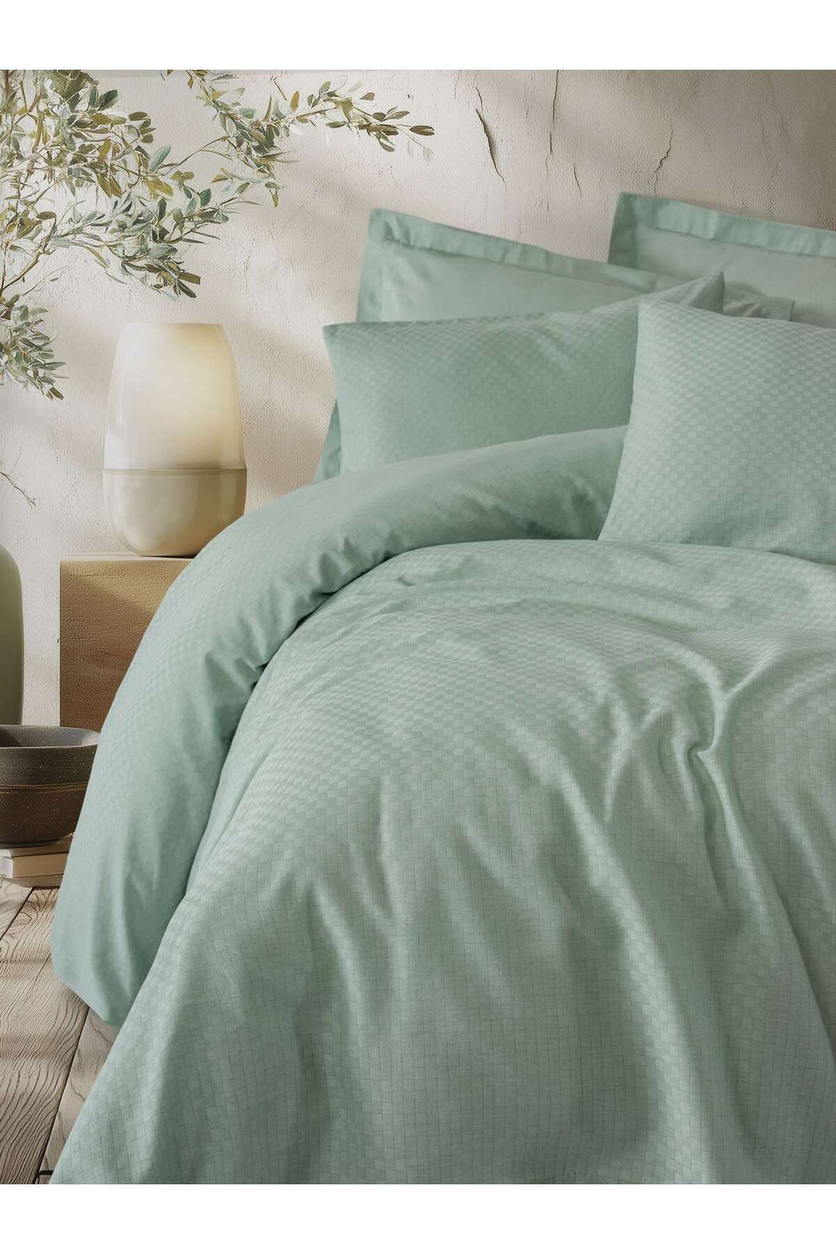 Ranforce Double Quilt Cover Set Quilt Cover: 200 X 220 Cm Flat Sheet: 240 X 260 Cm Pillowcase: 50 X 70 Cm (2 Pieces) Sage