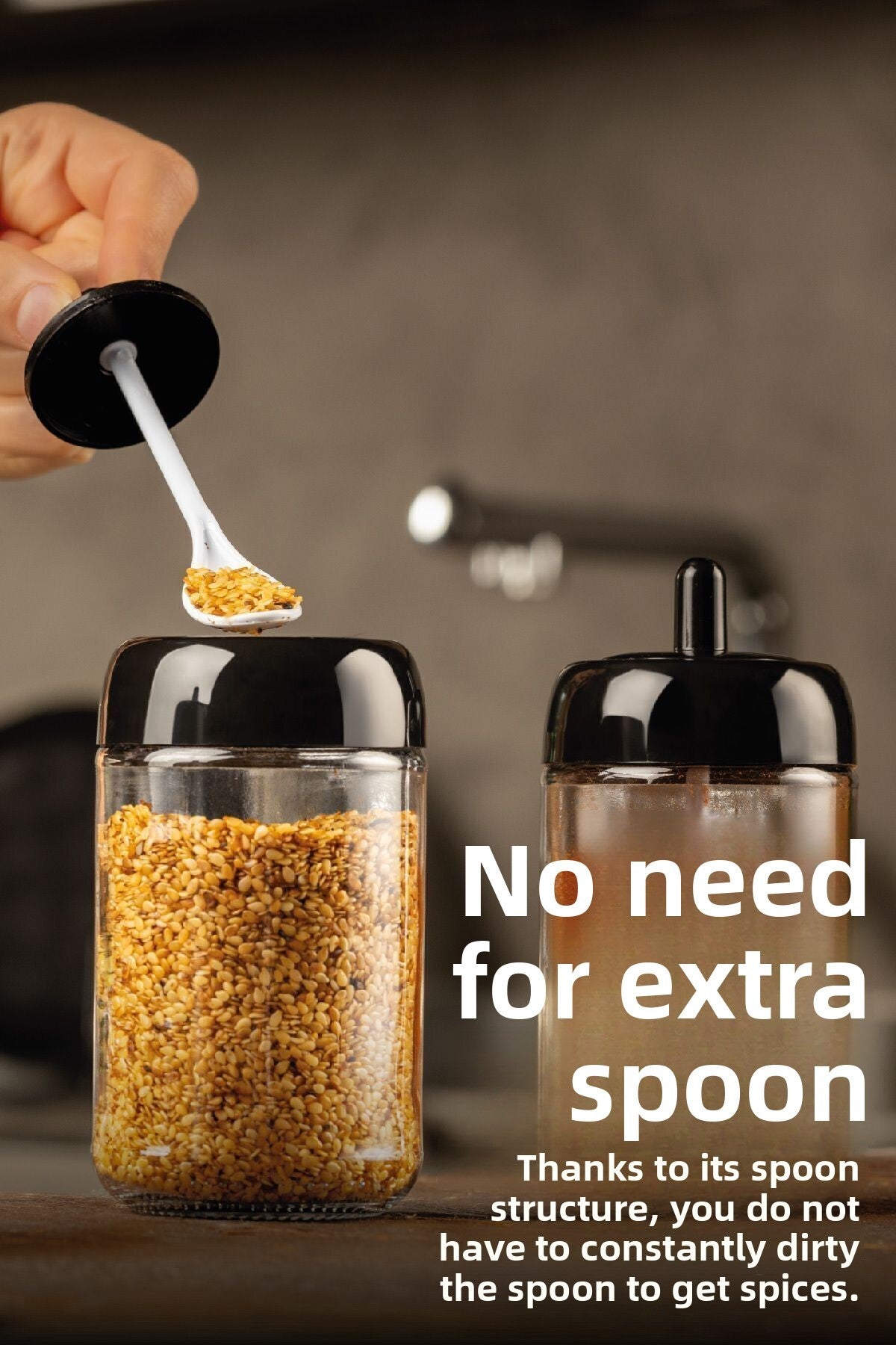 12-Piece Long Spice Set - Glass with Screen Printing Label and Spoon