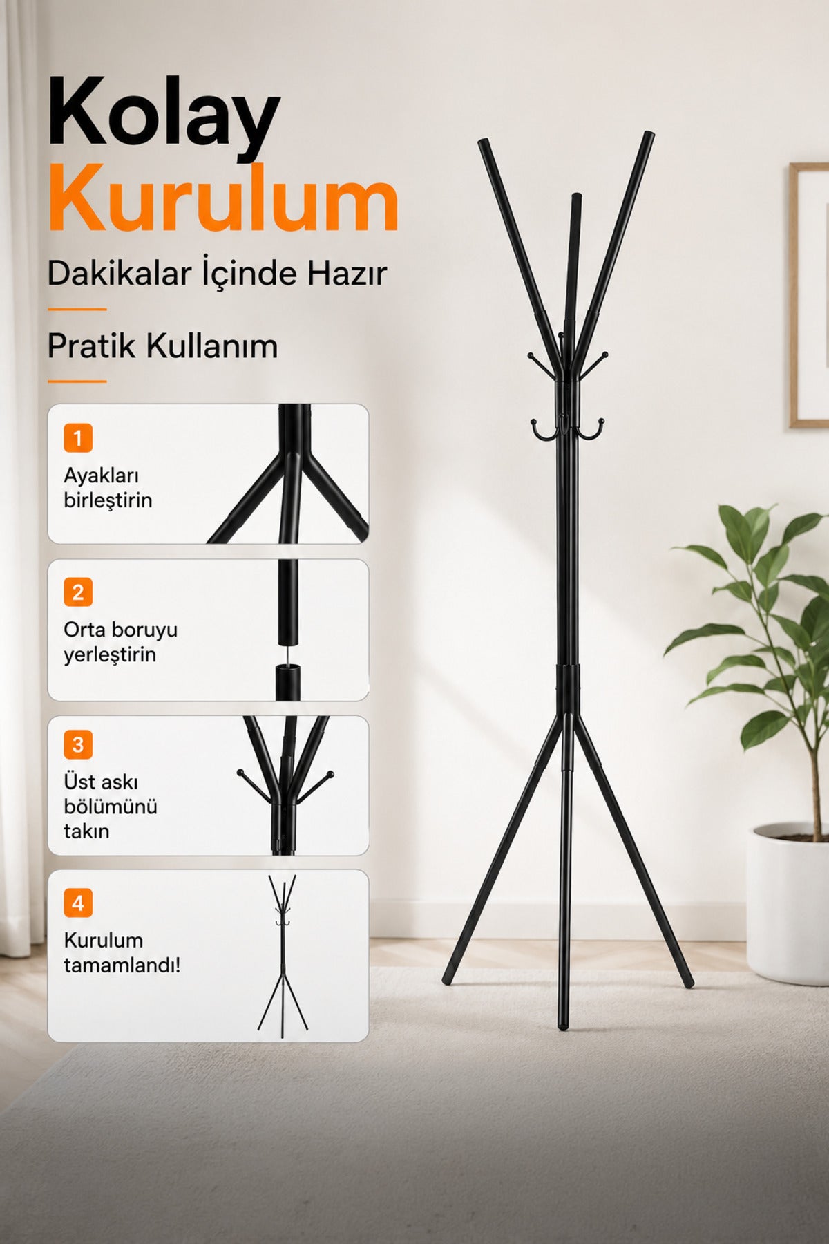 Modern Tripod Metal Coat Rack – 160 cm