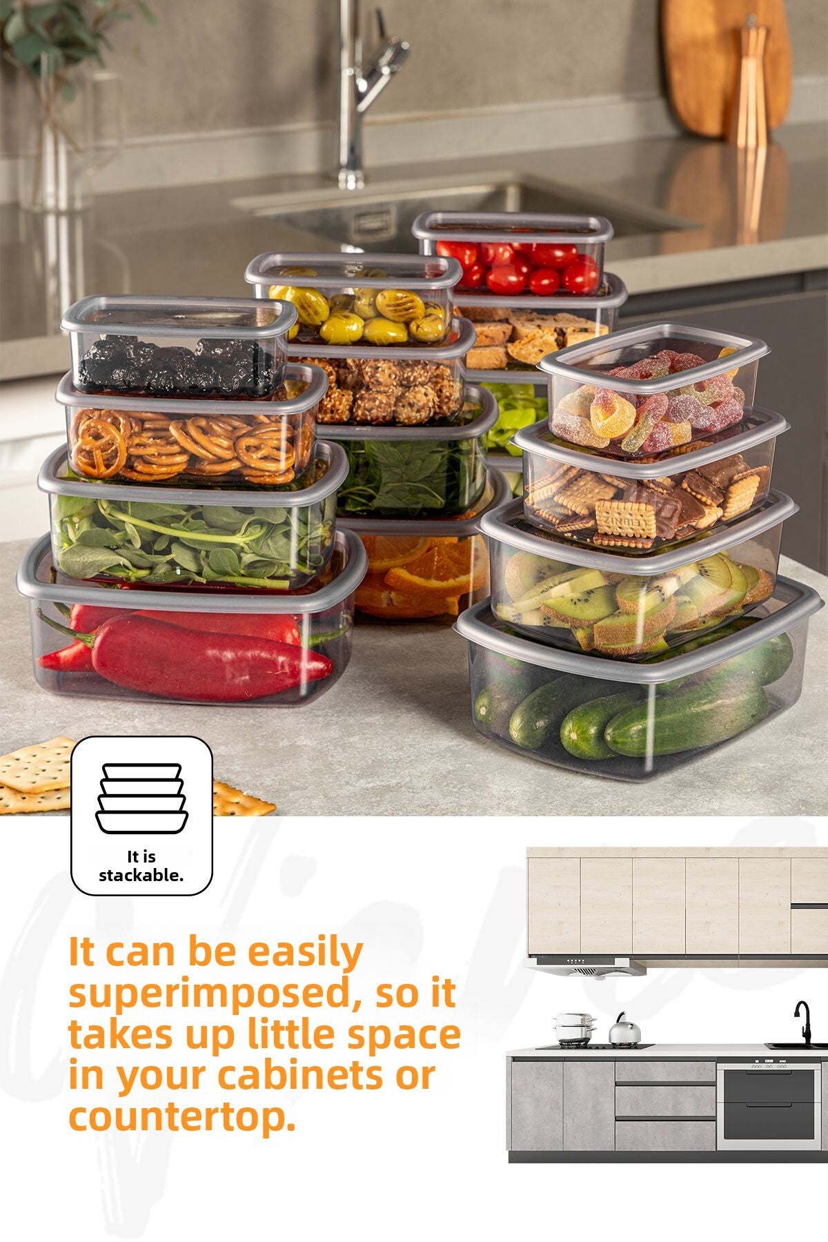 Anthracite 24-Piece Airtight Storage Set - 6X(250-500-750-1200 ml)