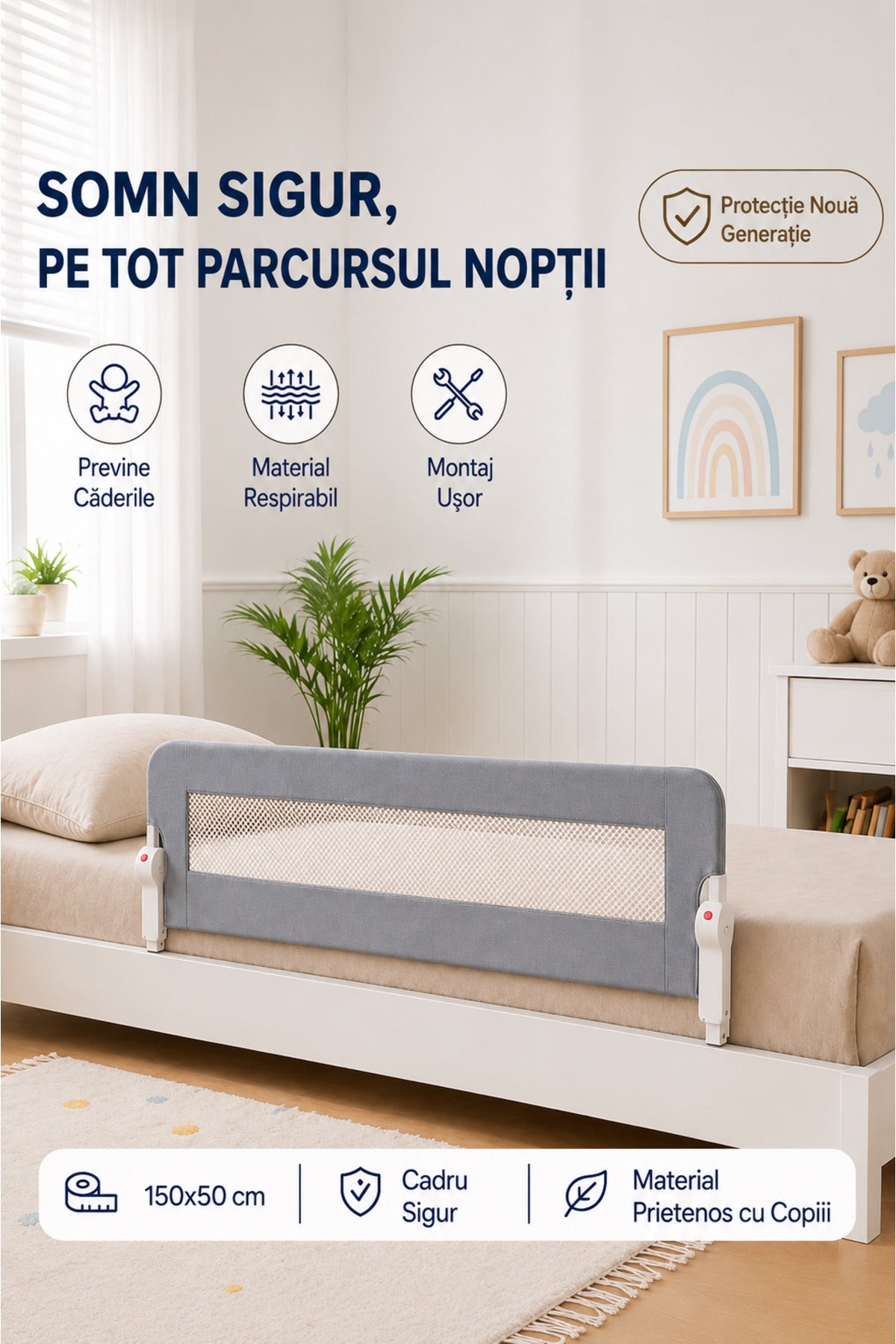 Baby Bed Rail Wooden 150 cm Grey