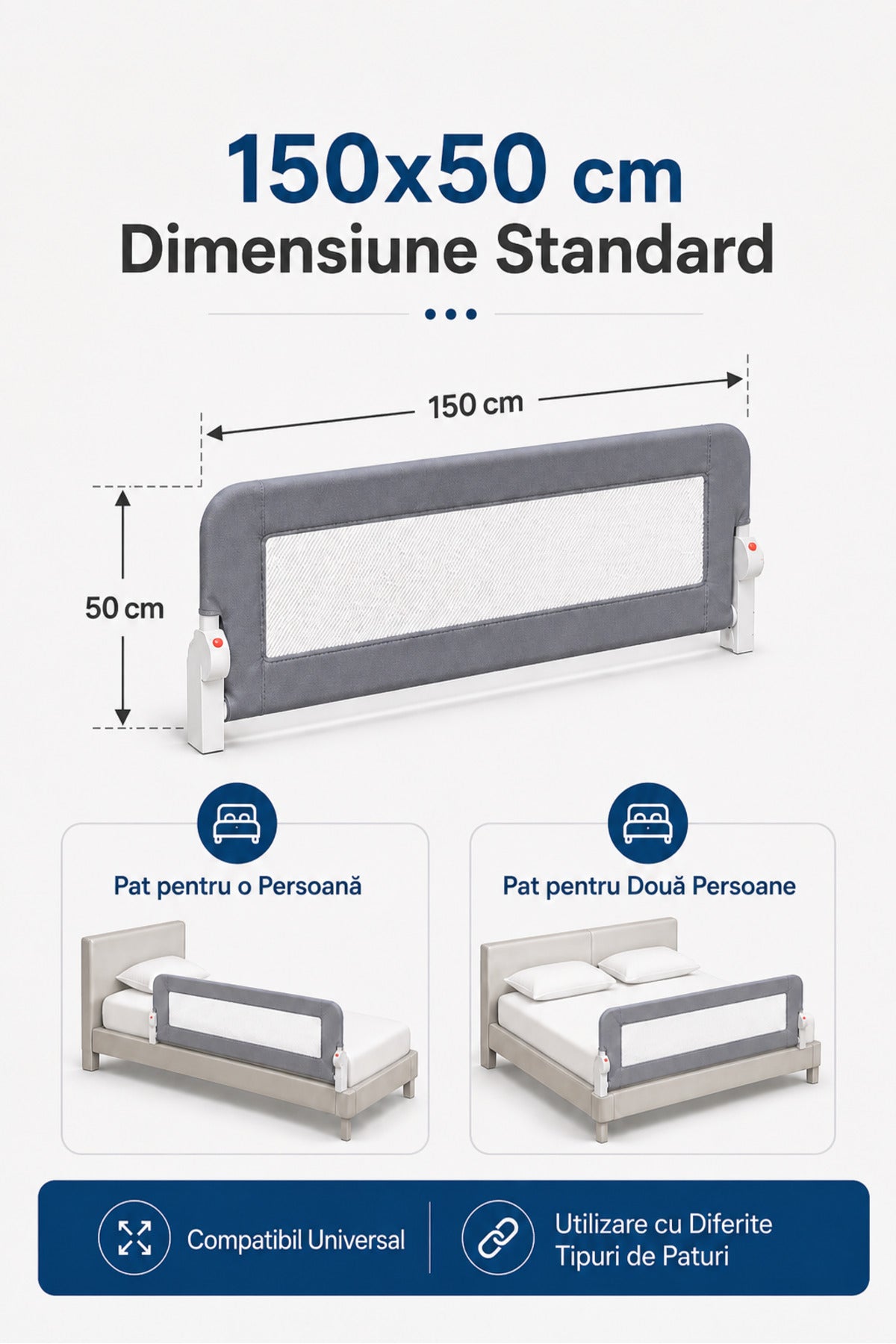 Baby Bed Rail Wooden 150 cm Grey