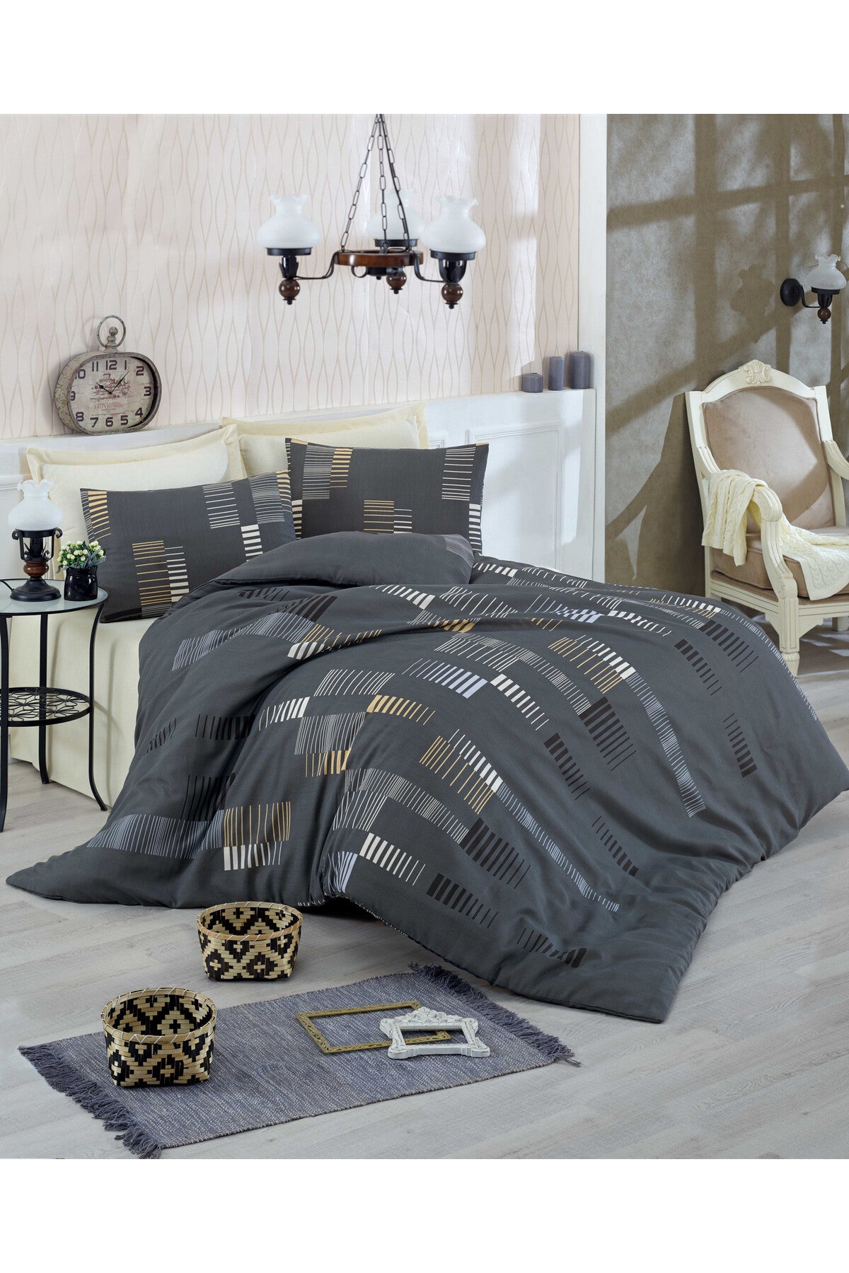 Double Quilt Cover Set Duvet Cover: 200 X 220 Cm Flat Sheet: 220 X 240 Cm Pillowcase: 50 X 70 Cm (2 Pieces) Trace - Anthracite