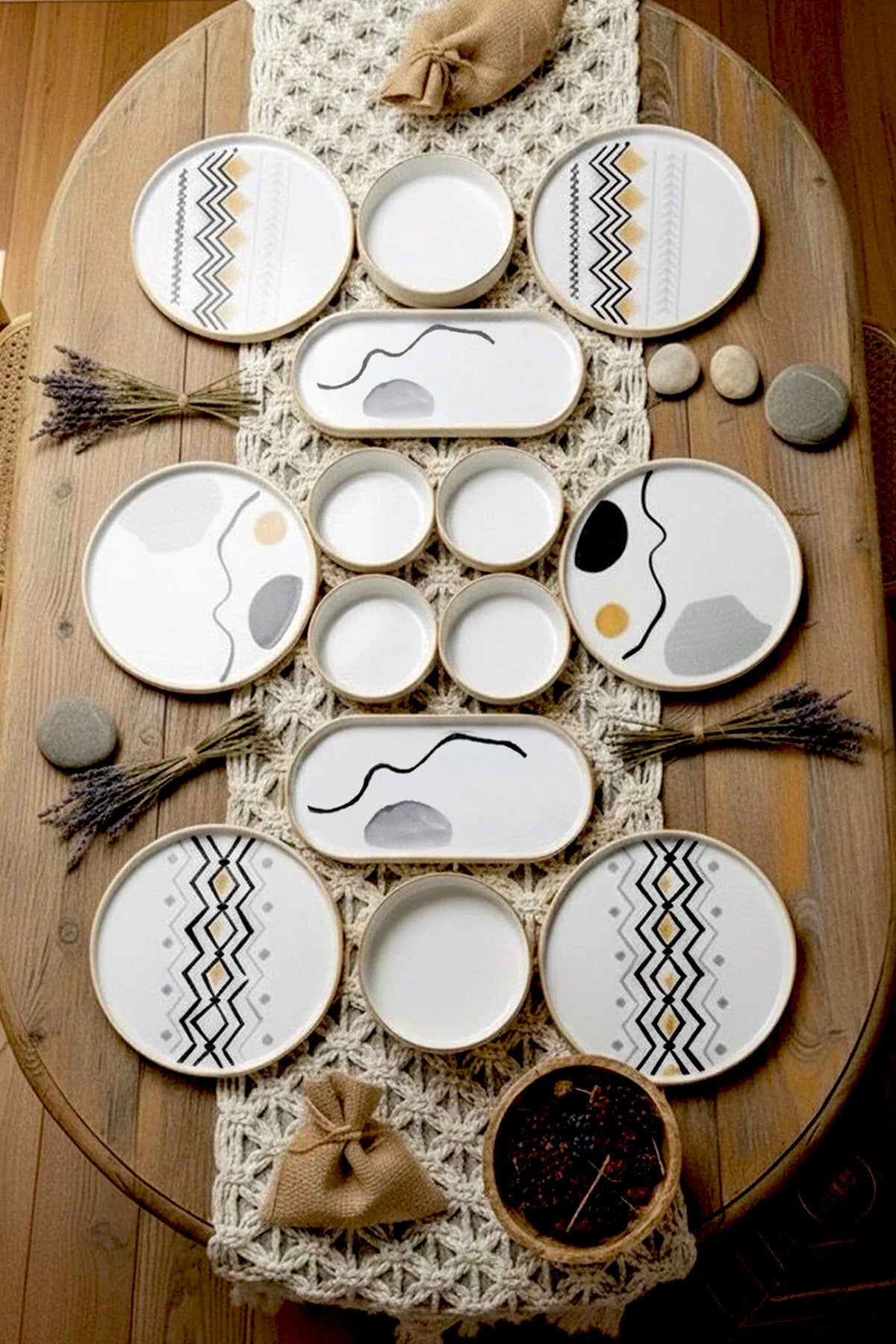 14 Piece Axial Stackable Breakfast Set for 6 People - Luxury Breakfast Presentation Set Plate