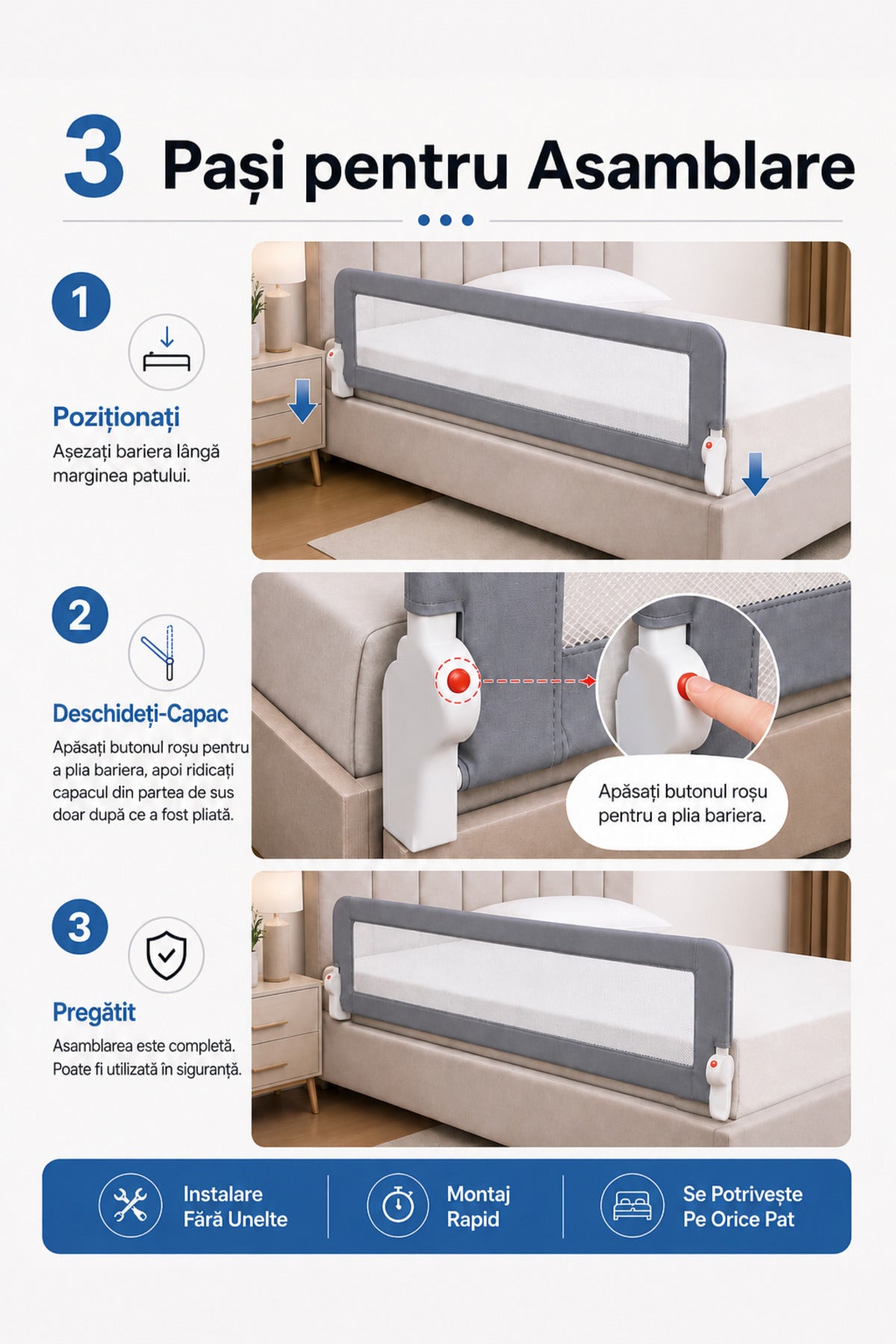 Baby Bed Rail Wooden 180 cm Grey