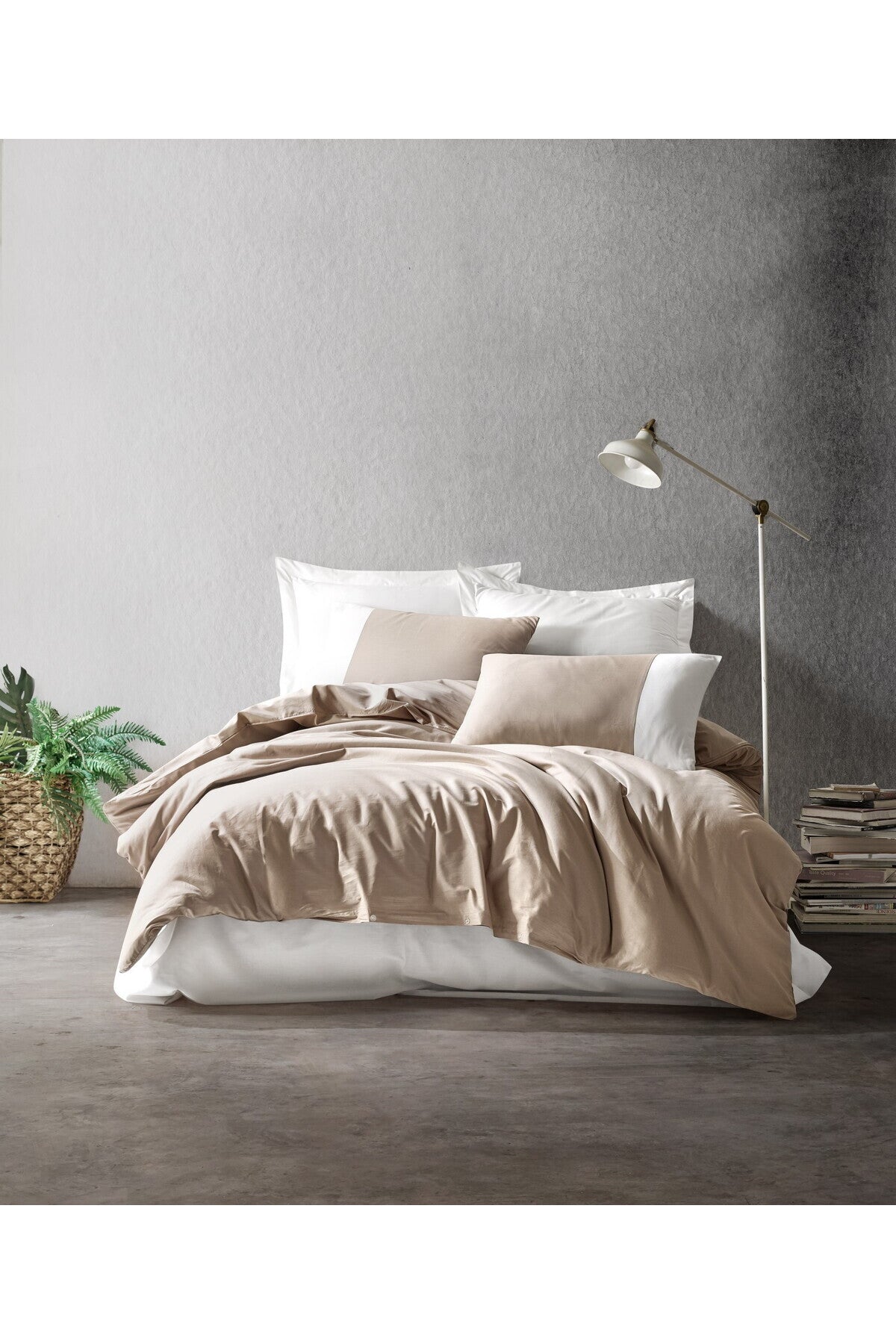 Ranforce Double Quilt Cover Set Quilt Cover: 200 X 220 Cm Flat Sheet: 240 X 260 Cm Pillowcase: 50 X 70 Cm (2 Pieces) Plain - Mink, Cream