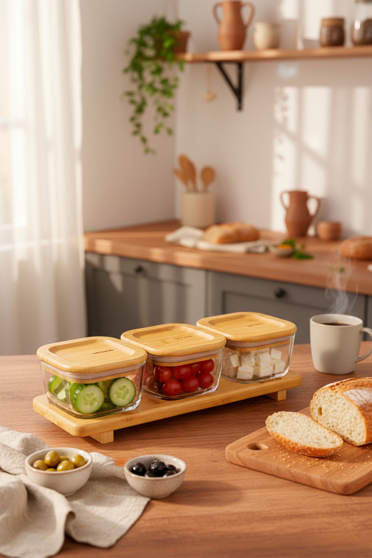 xBernardo Lunaya 3 Piece Bamboo Stand Breakfast Set Small