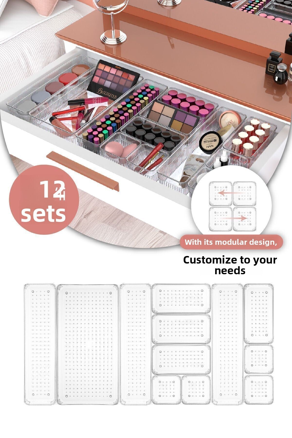 12-Piece In-Cabinet - In-Drawer Jewelry Makeup Organizer