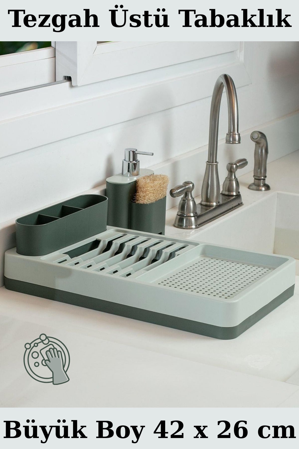 Dish Rack & Countertop Plate Holder – 42x26 cm Multi-Compartment Modern Kitchen Organizer
