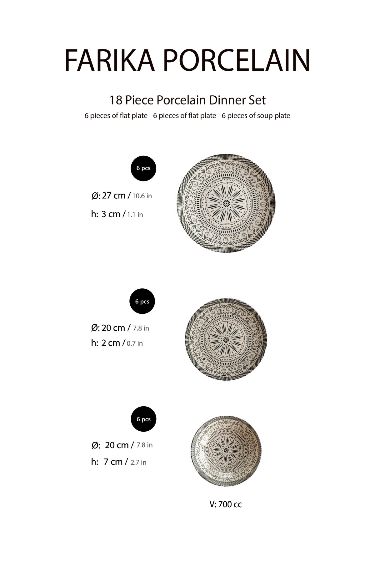 Set de masă linear, 18 piese, suprapozabil, pentru 6 persoane - Set de masă Premium