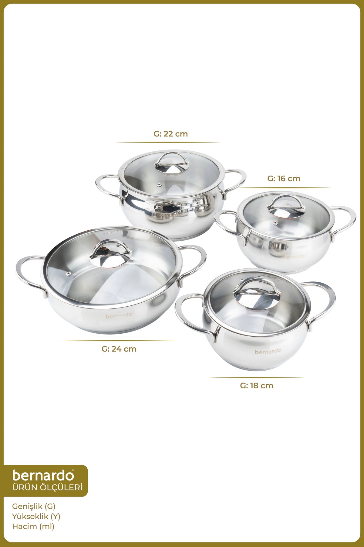 xBernardo Monde 8 Piece Semi Sphere Steel Pot Set