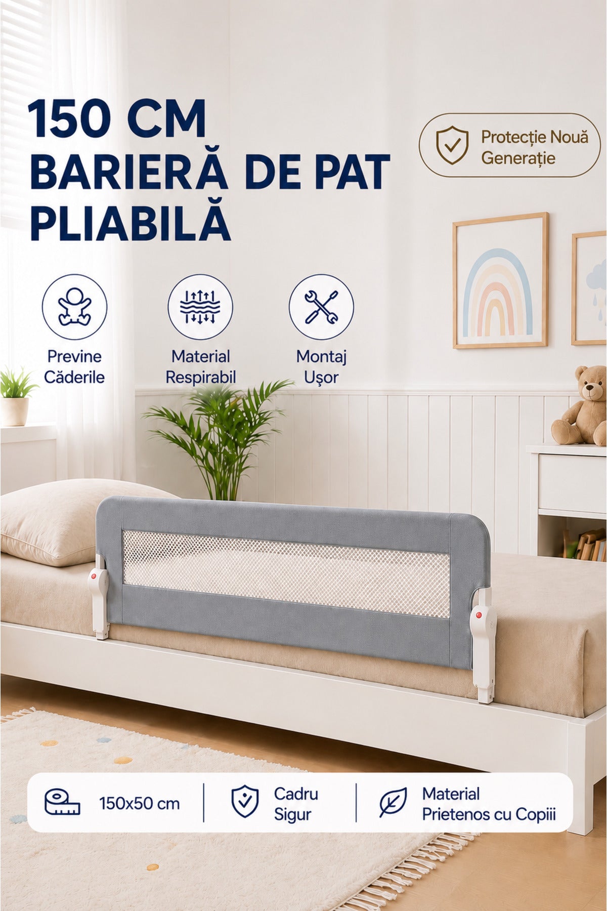 Baby Bed Rail Wooden 150 cm Grey