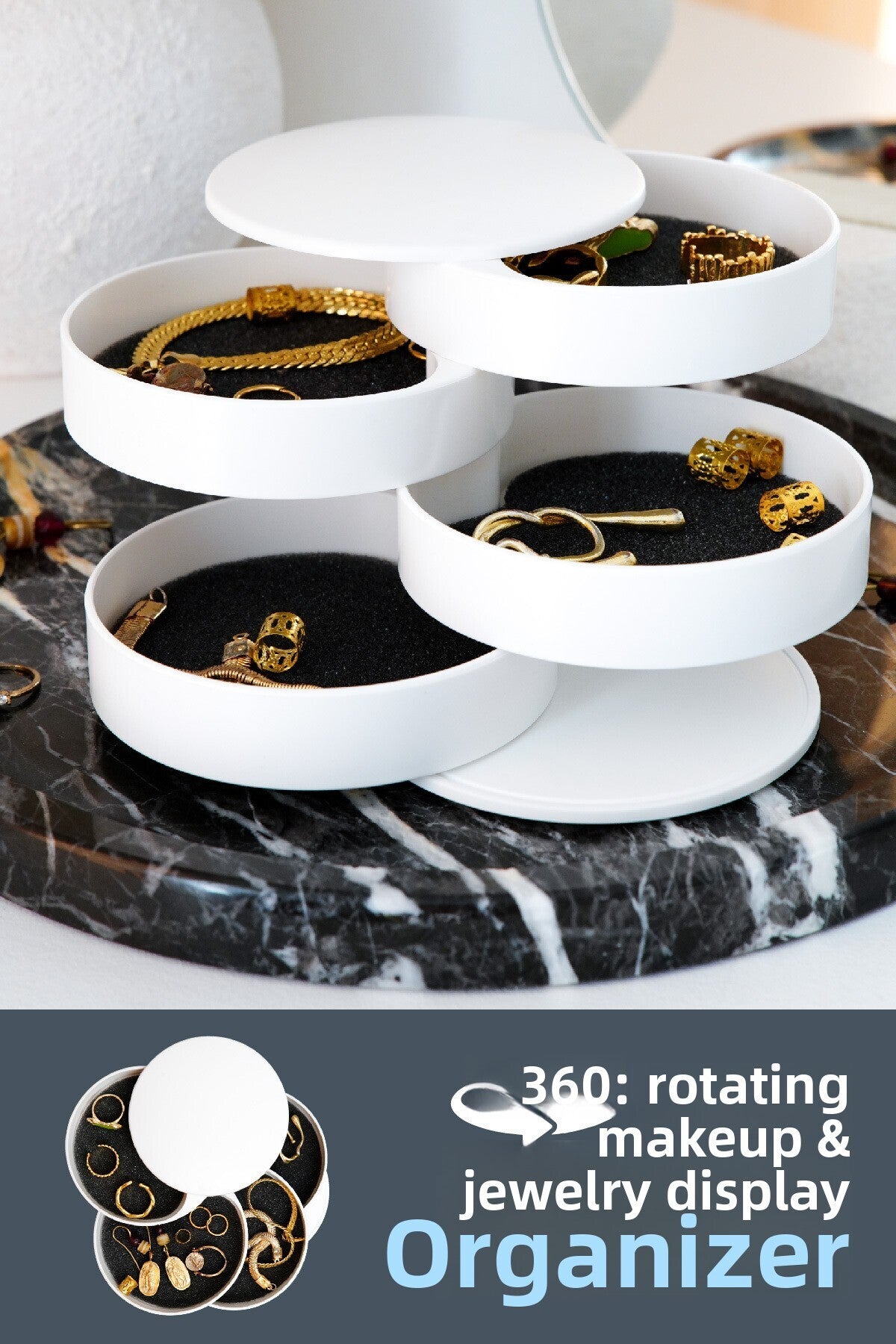 4 Tier Rotatable Cylinder Jewelry and Makeup Organizer