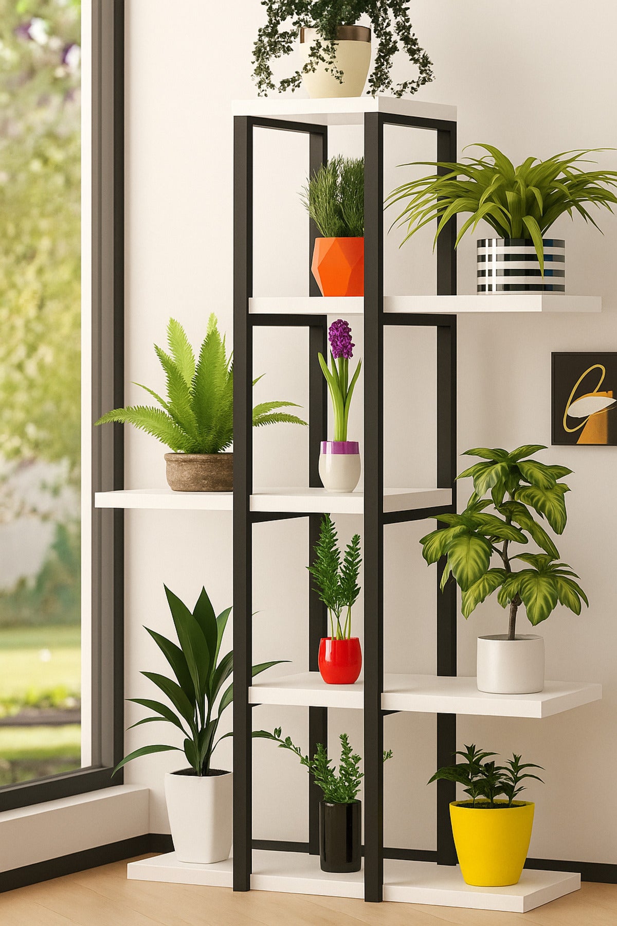 5-Tier MDF Plant Stand Flower Shelf – 25x25 / 22x45 / 22x65 cm – Black/White