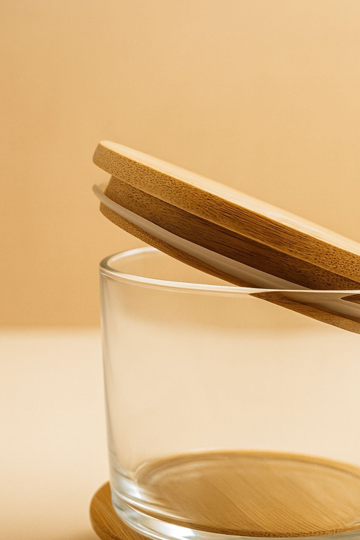 Set Cutii Depozitare (12 Piese) Dimensiune Sticlă: 8 X 8 X 5 Cm / 220 Ml (6 Piese) Capac Bambus: (6 Piese) Transparent