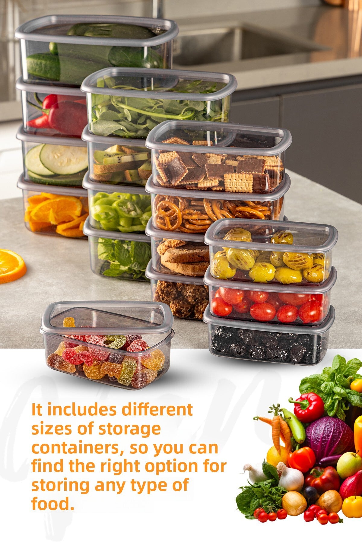Anthracite 24-Piece Airtight Storage Set - 6X(250-500-750-1200 ml)