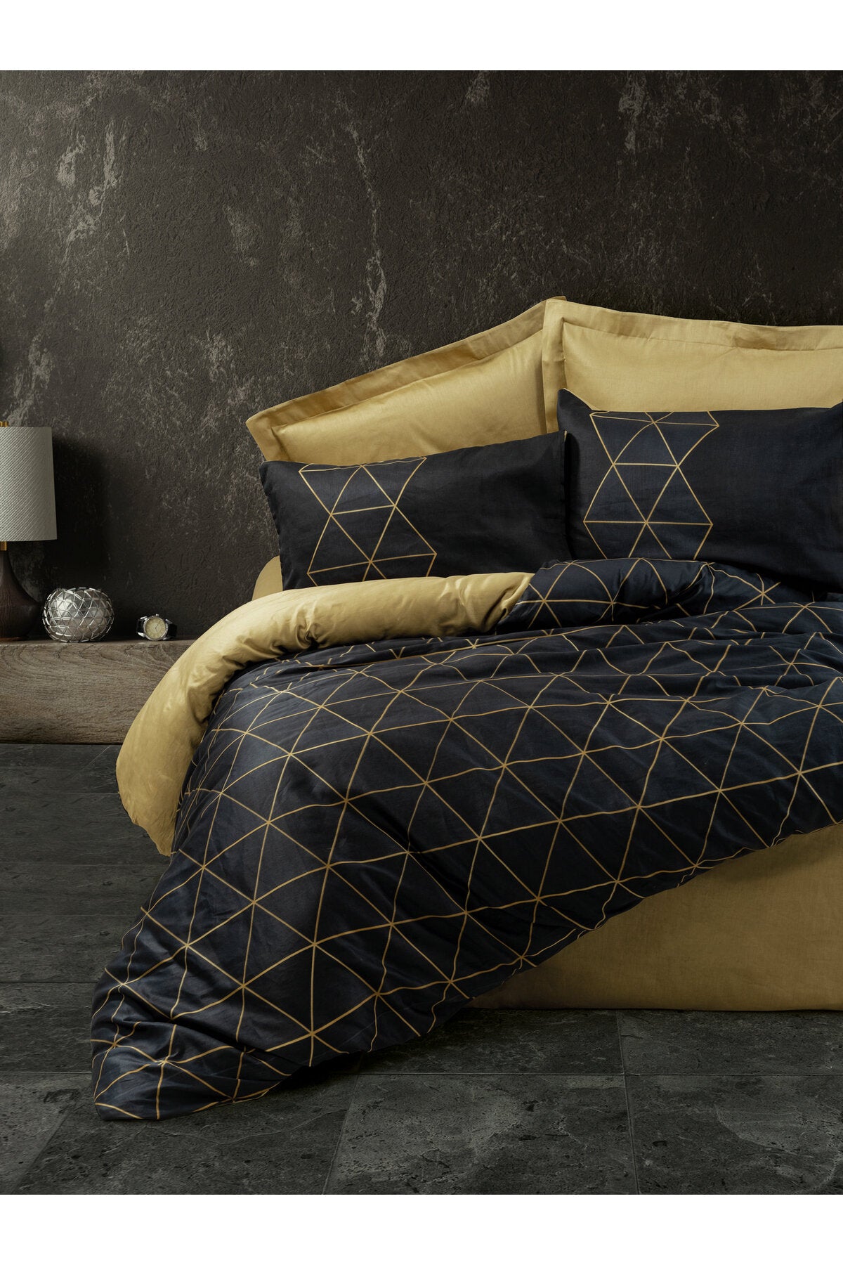 Ranforce Double Quilt Cover Set Quilt Cover: 200 X 220 Cm Flat Sheet: 240 X 260 Cm Pillowcase: 50 X 70 Cm (2 Pieces) Veta - Gold
