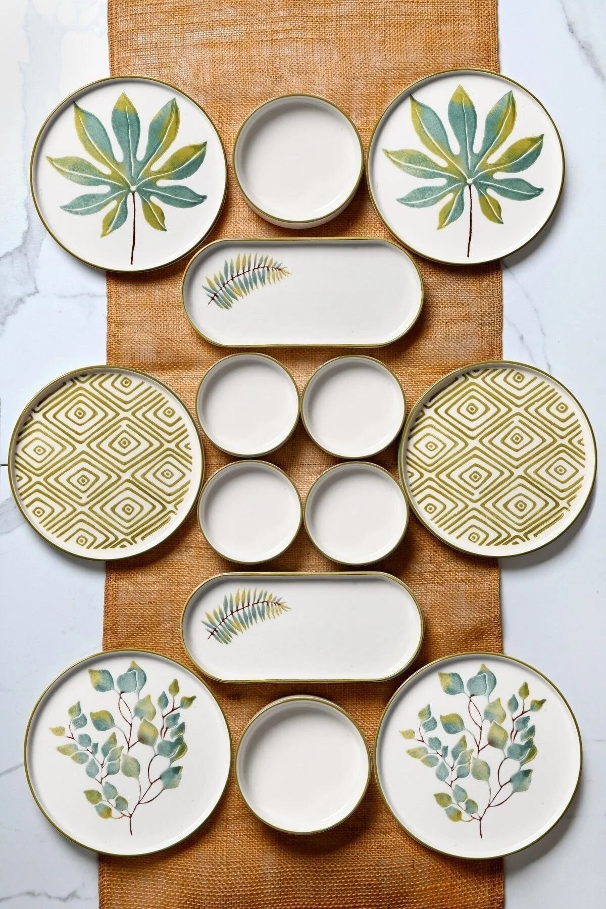 14 Piece Stackable Fall Leaf Breakfast Set for 6 People – Luxury Breakfast Serving Plate Set