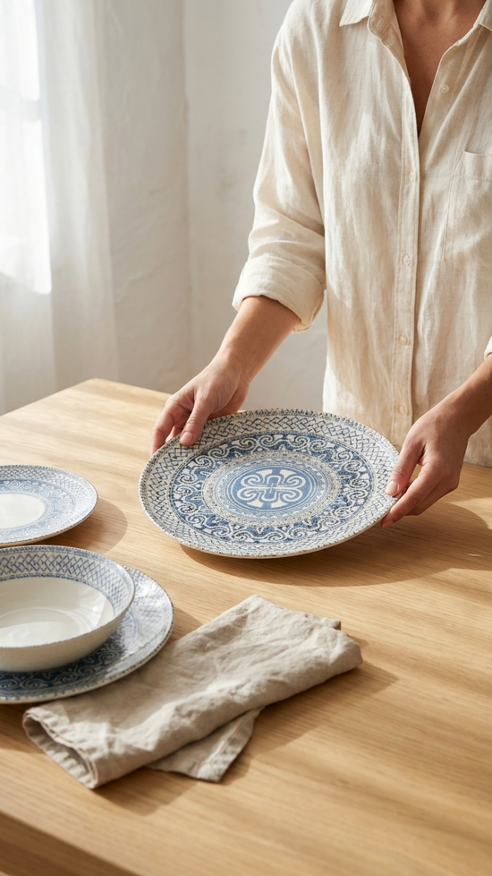 Farika 18 Piece Blue Mosaic Dinner Set for 6 People - Premium Dinner Set