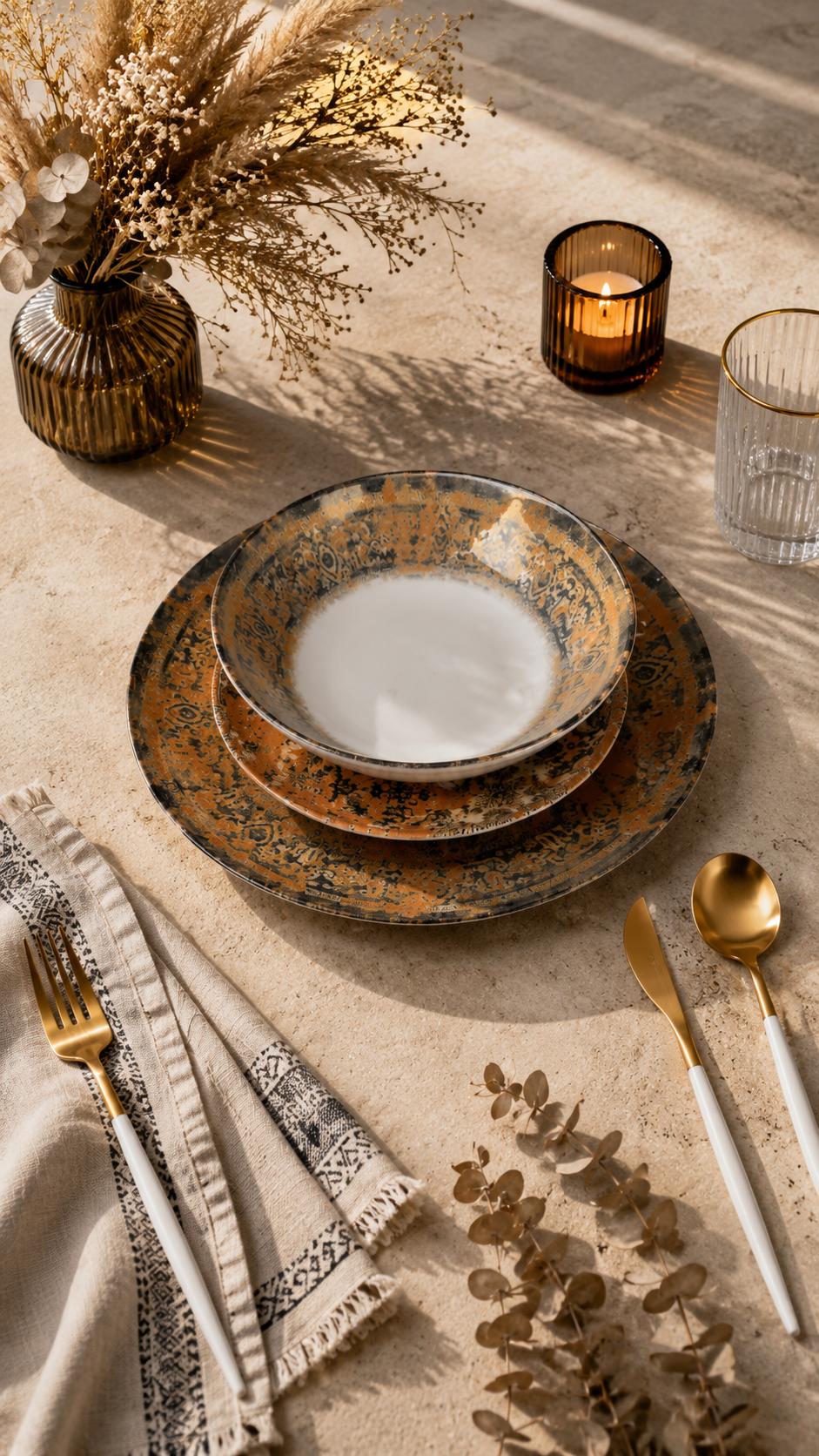 Farika 18 Piece Zumra Dinner Set for 6 People - Premium Dinner Set