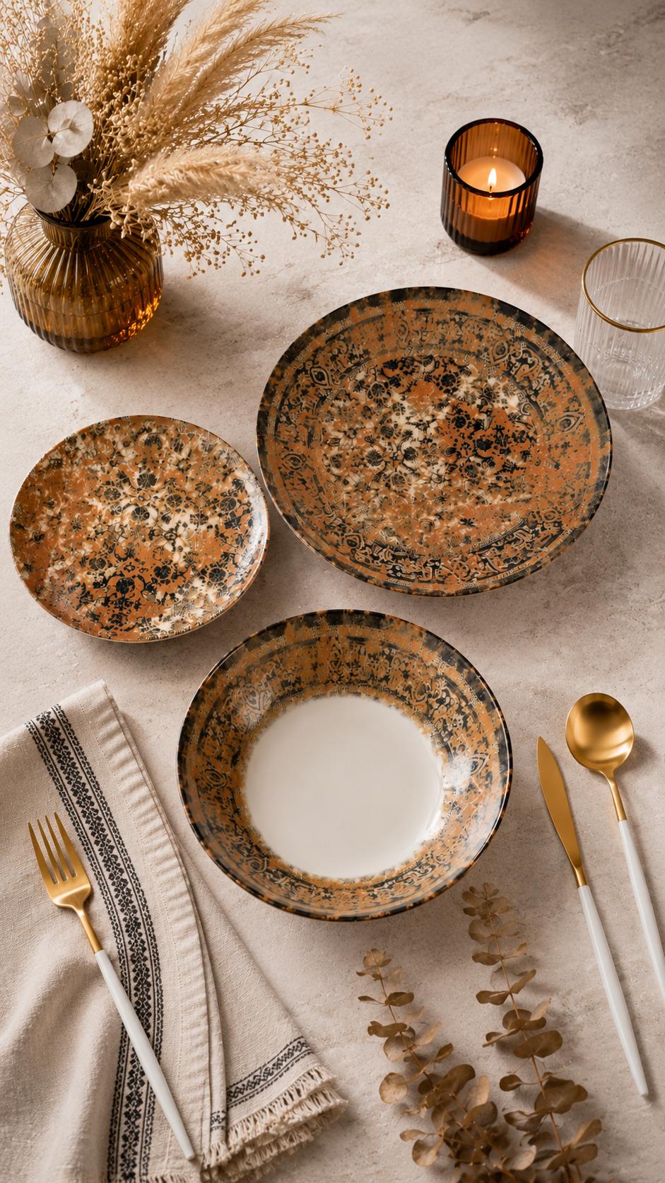 Farika 18 Piece Zumra Dinner Set for 6 People - Premium Dinner Set