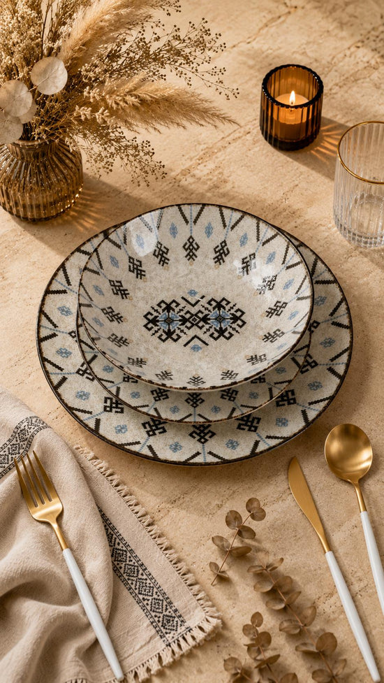 Farika 18 Piece Rug Dinner Set for 6 People - Premium Dinner Set