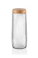 6-Piece 1.5L Mega Size Glass Storage Jar Set with Bamboo Look Lids – 1500 ml Ribbed Design