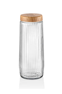 6-Piece 1.5L Mega Size Glass Storage Jar Set with Bamboo Look Lids – 1500 ml Ribbed Design