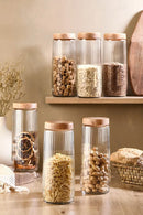 6-Piece 1.5L Mega Size Glass Storage Jar Set with Bamboo Look Lids – 1500 ml Ribbed Design