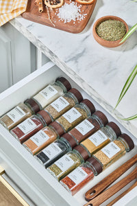 12-Piece Square Glass Spice Jar Set with Acacia Lids – Airtight Spice Containers + 56 Labels Included