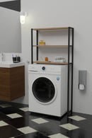 Etajeră de depozitare pentru baie cu 3 niveluri - Organizator deasupra mașinii de spălat Negru și Pin – 150 x 69 x 20 cm