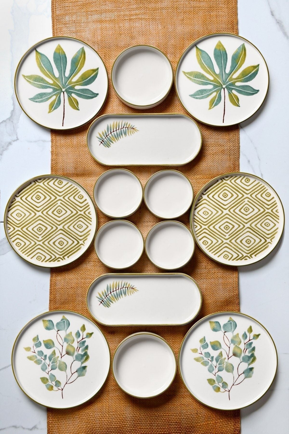 14 Piece Stackable Fall Leaf Breakfast Set for 6 People - Luxury Breakfast Presentation Set Plate